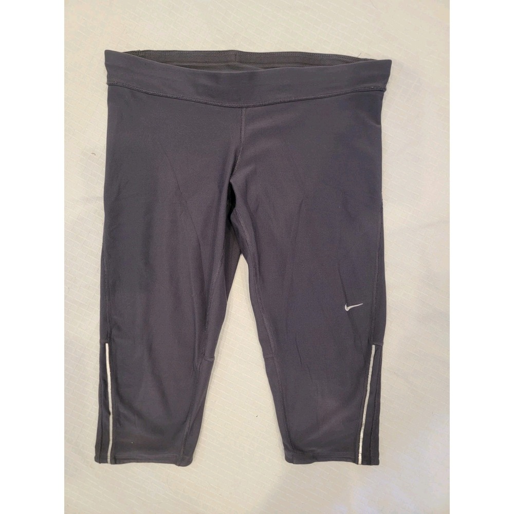 Nike Running Dri-Fit Womens L Crop Legging Blue Gray Elastic Waist Drawstring